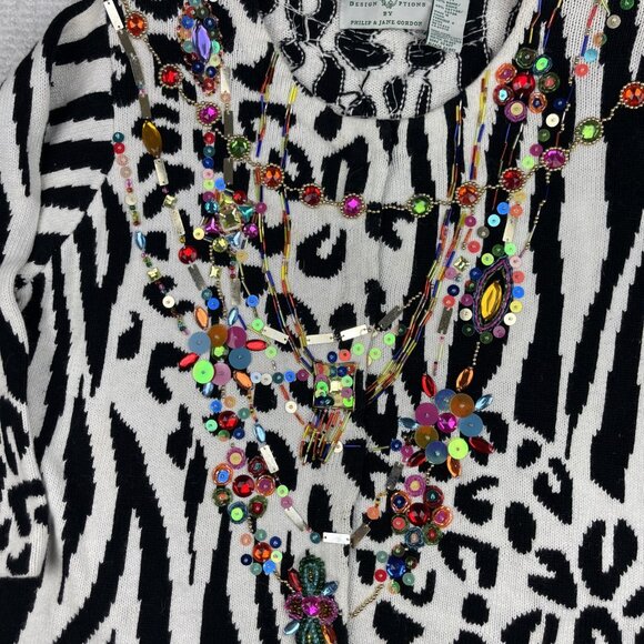 Design Options By Philip & Jane Gordon Zebra Print Jewel Sweater Cardigan Size M - Picture 9 of 16
